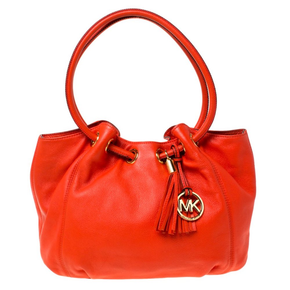 Michael Kors 35S3GRTT6L Mandarin Orange Medium East West Leather Ring Tote